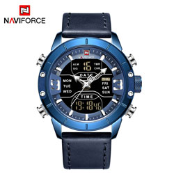 NAVIFORCE Dual Display Men Wristwatch Quartz Watch Men Black Sport Clock Alarm 12/24 Hour