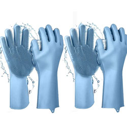 Rubber Dish Washing Gloves Scrubber Cleaning