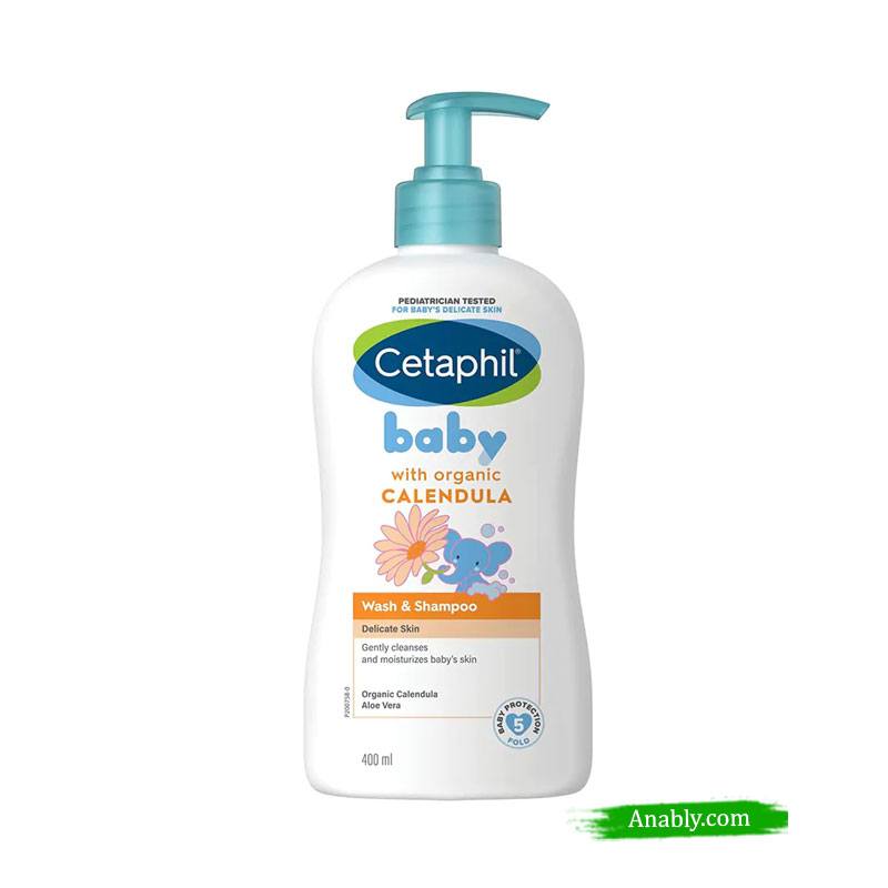 Cetaphil Baby Wash & Shampoo With Organic Calendula 400ml - Gentle Cleansing for Baby's Skin & Hair