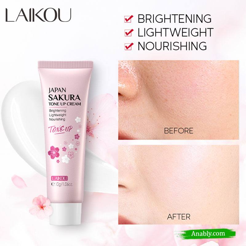 LAIKOU Japan Sakura Tone Up Cream 30g - Conceal Blemishes, Brighten Skin, Nourish