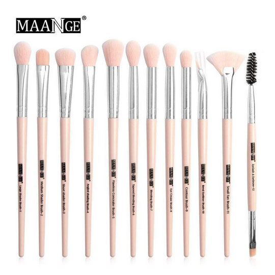 Maange 12 Pcs Professional Makeup Brush Set – Pink Set Silver