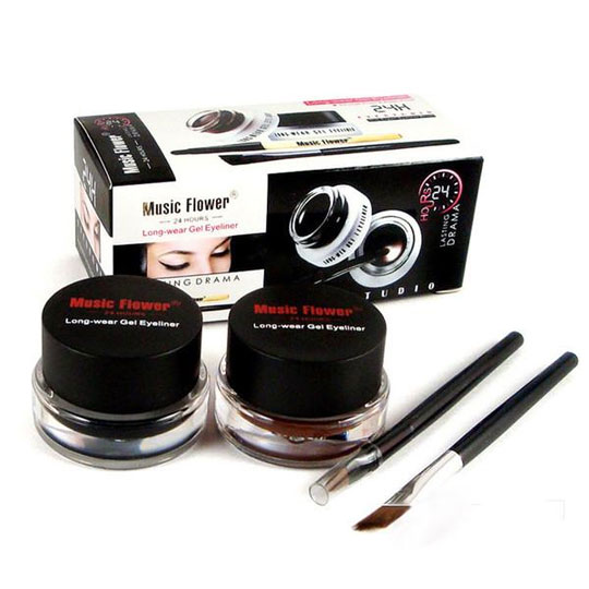 Music Flower Gel Black + Brown 2-color Gel Eyeliner Smudge- Proof & Water Proof Eye Liner
